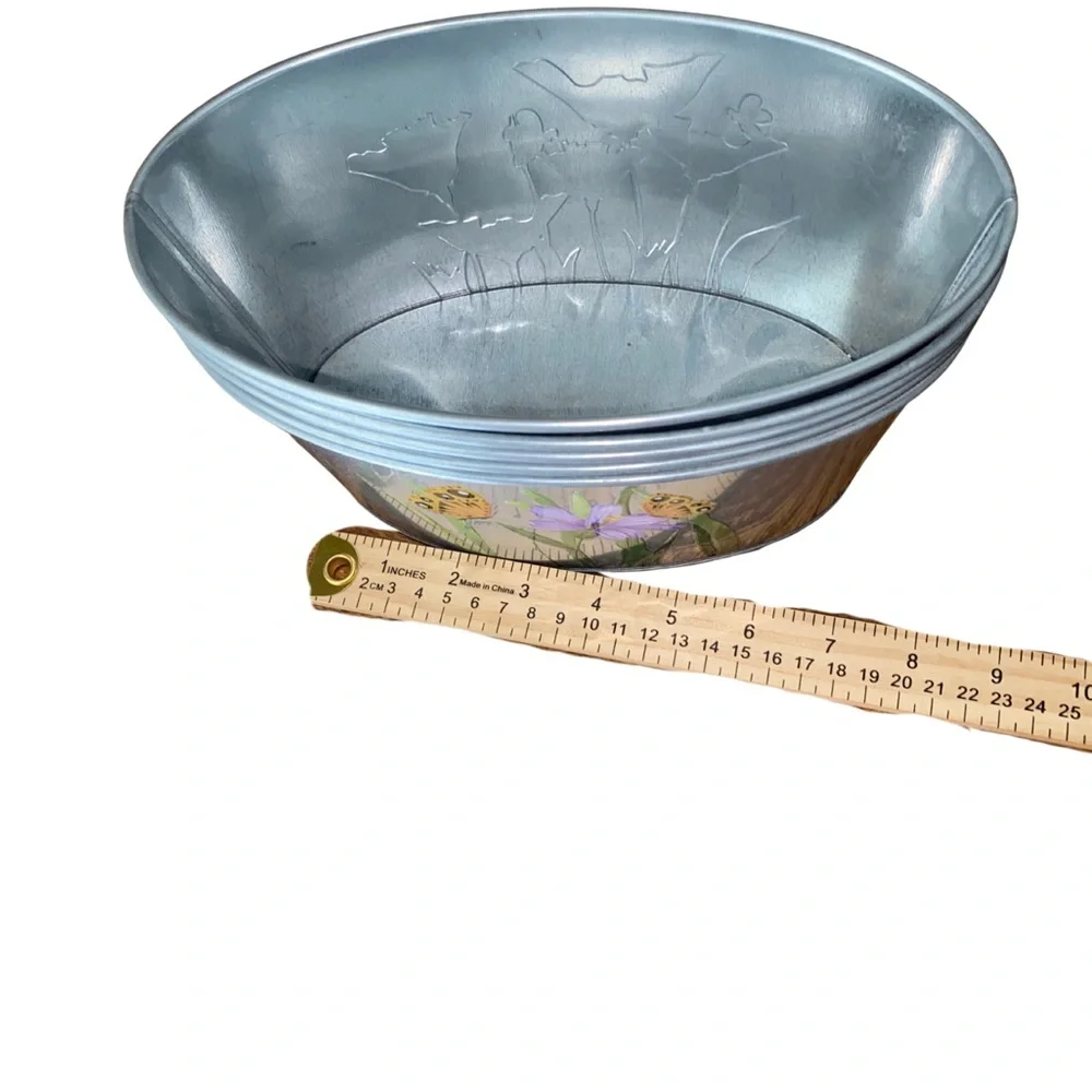 Set of 5 Floral Butterfly Metal Tins 7in Spring Garden Rustic Decor Storage‎